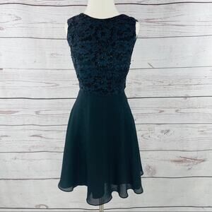 Cache vintage navy fit and flare lace beaded bodice